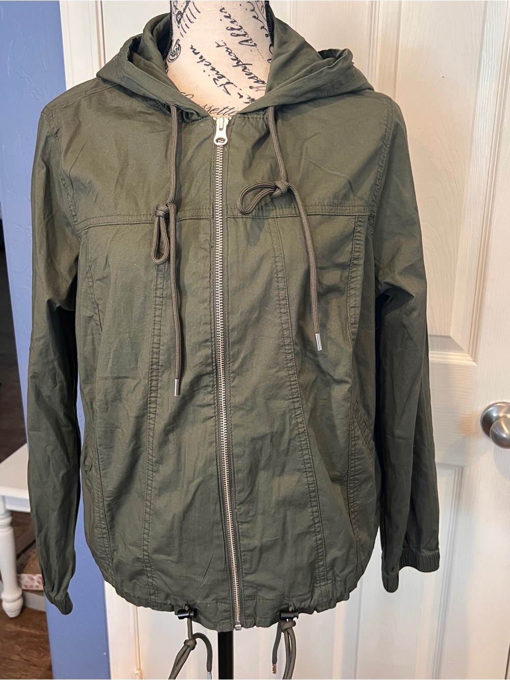 Torrid Olive Green Utility Anorak Hooded Full Zip Jacket Utility Utility Drawstr